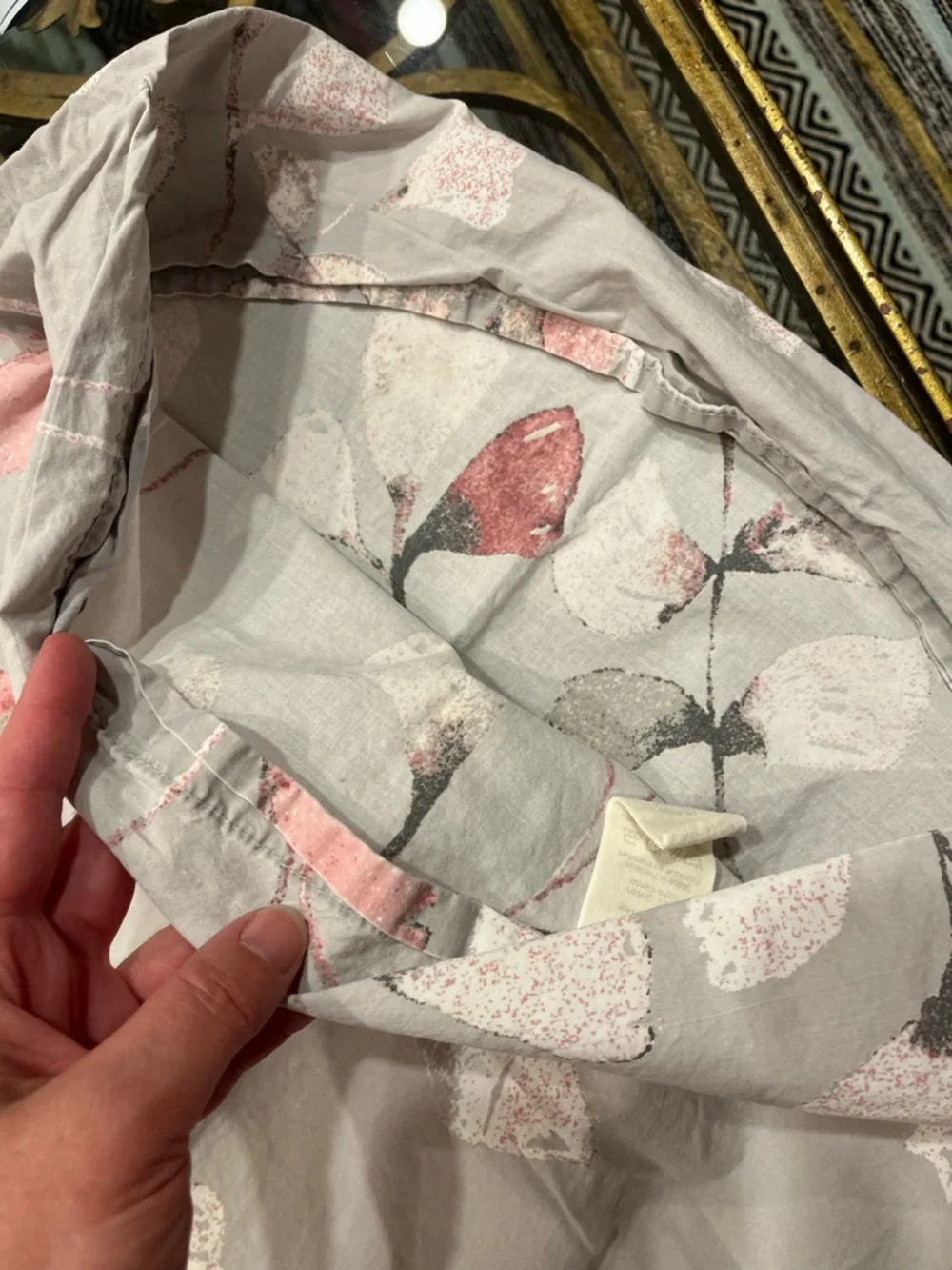 West Elm Green Cotton Organic Gray Pink White Ginkgo Leaves King Pillowcases